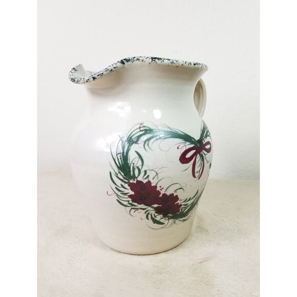 Casey Art Pottery Pitcher Heart Wreath 7" Hand Painted Made in USA Vintage - Picture 9 of 14